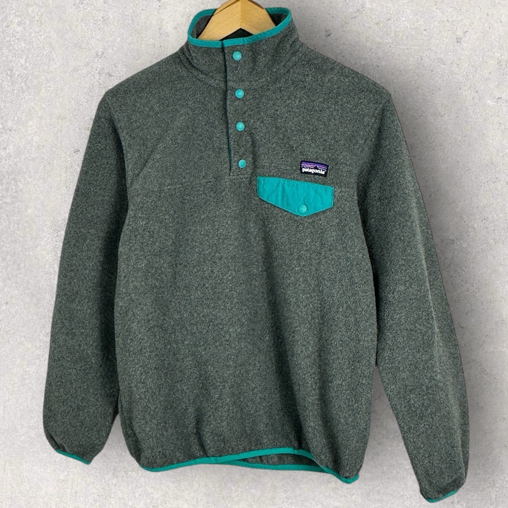Patagonia T-Snap Synchilla Fleece Grey Blue Size XS‎ Womens Hiking Sweater Top